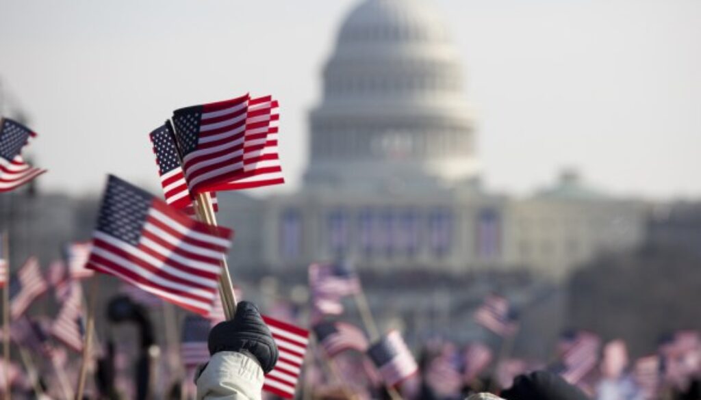 Flag Crowd Waving Washington Congress